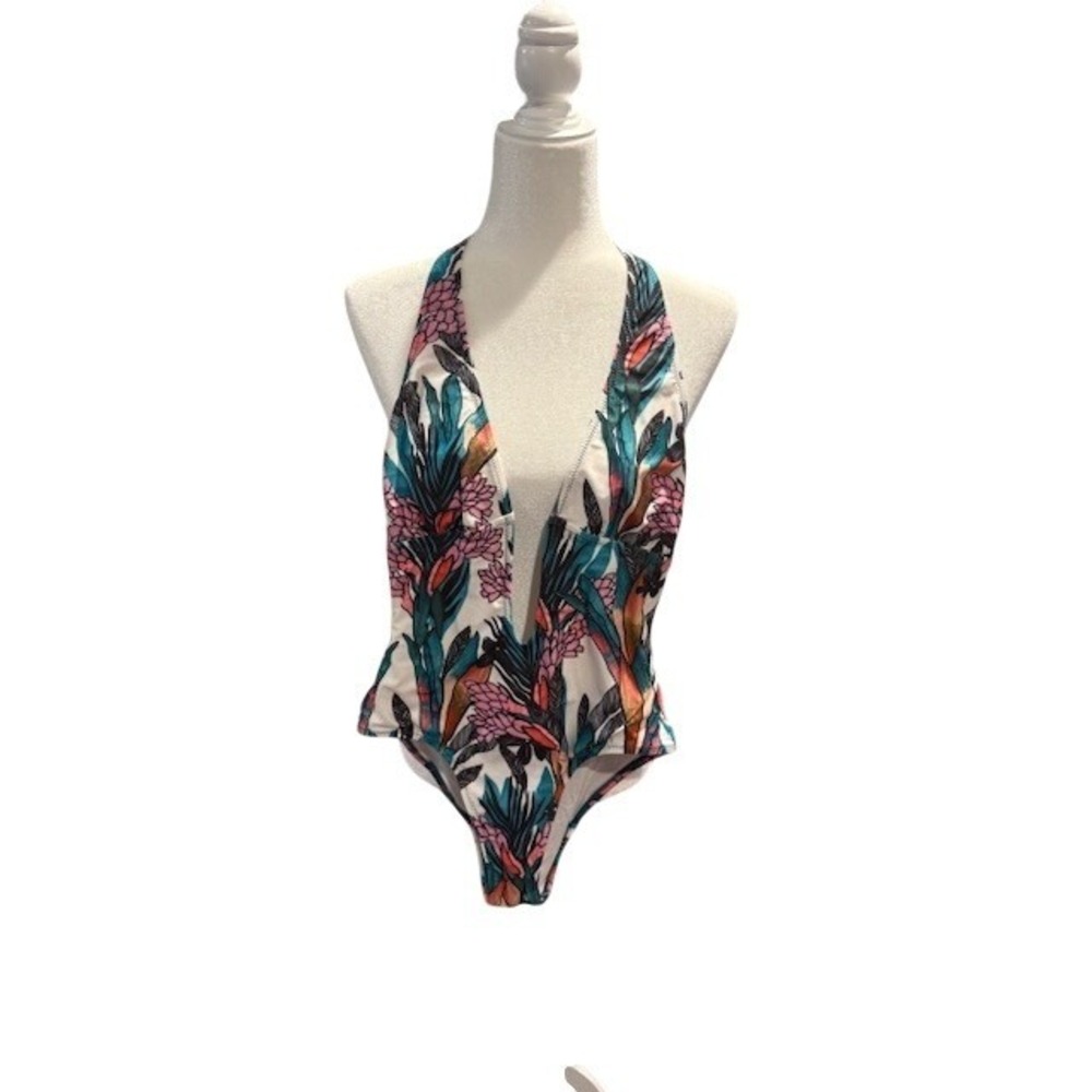 Minkpink Womens Tropical Floral Halter Cut Out One Piece Swimsuit Small